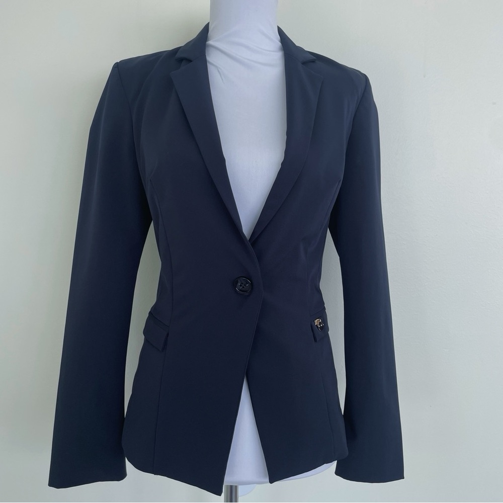 Elisabetta Franchi Navy One Button Blazer Jacket Notched Lapel Made in Italy 40